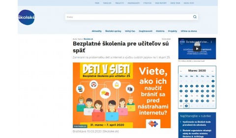 www.skolske.sk – 10.03.2020: Bezplatné školenia pre učiteľov sú späť