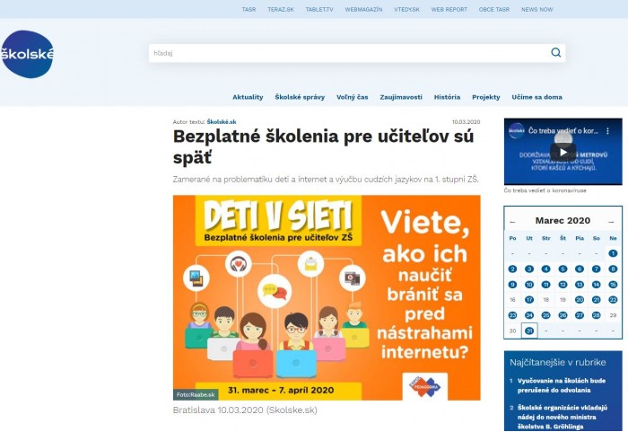 www.skolske.sk – 10.03.2020: Bezplatné školenia pre učiteľov sú späť