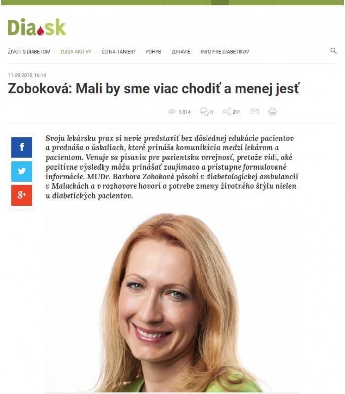 Zoboková: Mali by sme viac chodiť a menej jesť