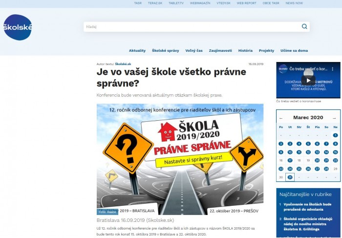 skolske.sk – 16.09.2019: Je vo vašej škole všetko právne správne?