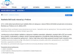 pis.sk – 16.10.2019: Riaditelia škôl budú rokovať aj v Prešove
