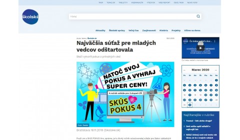 www.skolske.sk – 18.11.2019: Najväčšia súťaž pre mladých vedcov odštartovala