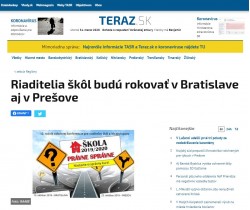 teraz.sk – 02.10.2019:  Riaditelia škôl budú rokovať v Bratislave aj v Prešove