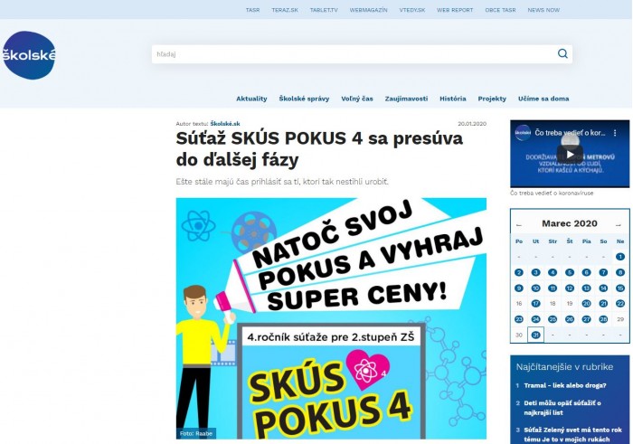www.skolske.sk – 20.01.2020: Súťaž SKÚS POKUS 4 sa presúva do ďalšej fázy