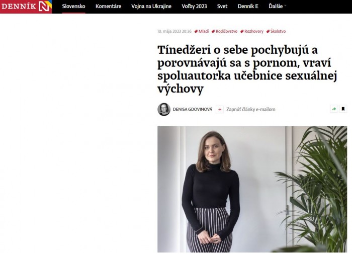Denník N – 10.5.2023: Tínedžeri o sebe pochybujú a porovnávajú sa s pornom