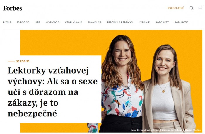 forbes.sk – 10.5.2023: Ak sa o sexe učí s dôrazom na zákazy, je to nebezpečné