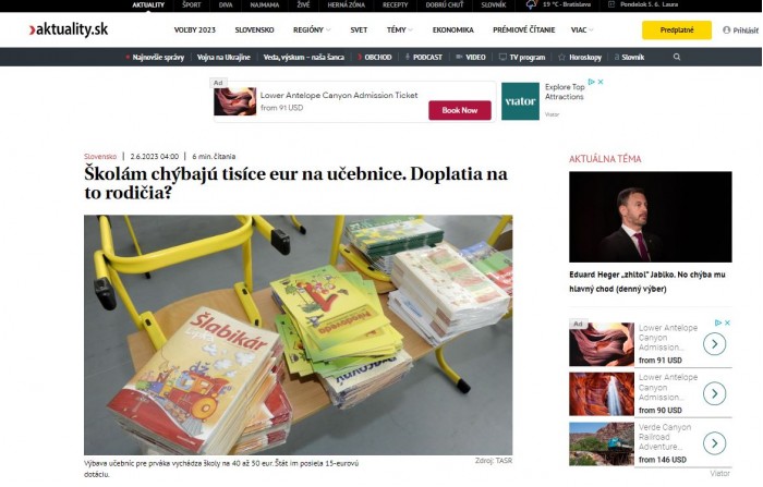 aktuality.sk – 2.6.2023: Školám chýbajú tisíce eur na učebnice. Doplatia na to rodičia?