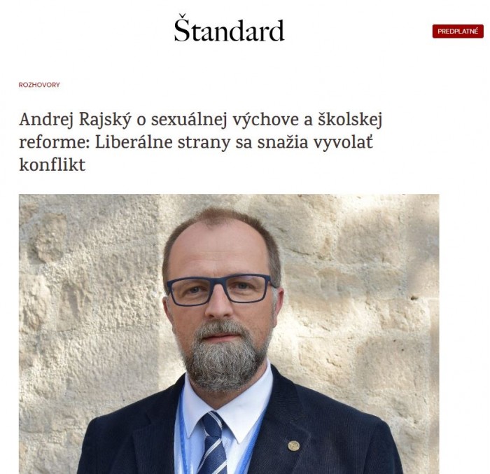 www.standard.sk – 23.2.2023: Andrej Rajský o sexuálnej výchove a školskej reforme: Liberálne strany sa snažia vyvolať konflikt