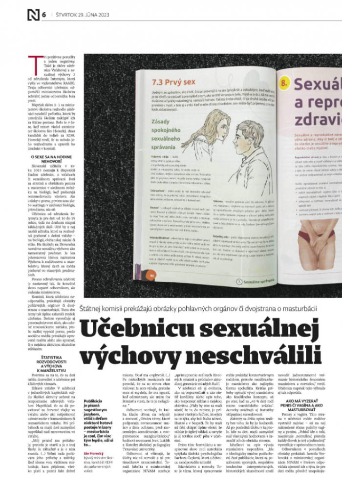 denník N – 29.06.2023: Učebnicu sexuálnej výchovy neschválili