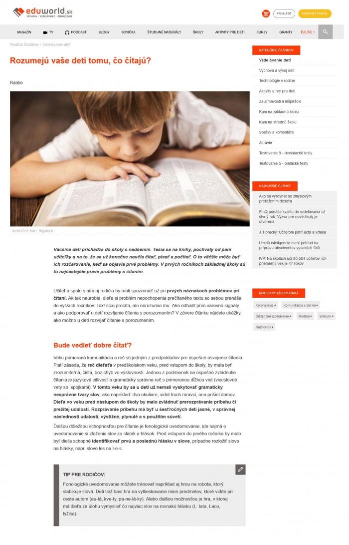 www.eduworld.sk – 30.3.2023: Rozumejú vaše deti tomu, čo čítajú?