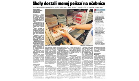 SME – 5.6.2023: Školy dostali menej peňazí na učebnice