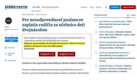 postoj.sk – 6.6.2023: Pre nezodpovednosť poslancov zaplatia rodičia za učebnice detí dvojnásobne