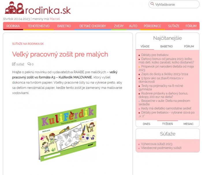 www.rodinka.sk – 7.3.2023: Veľký pracovný zošit pre malých