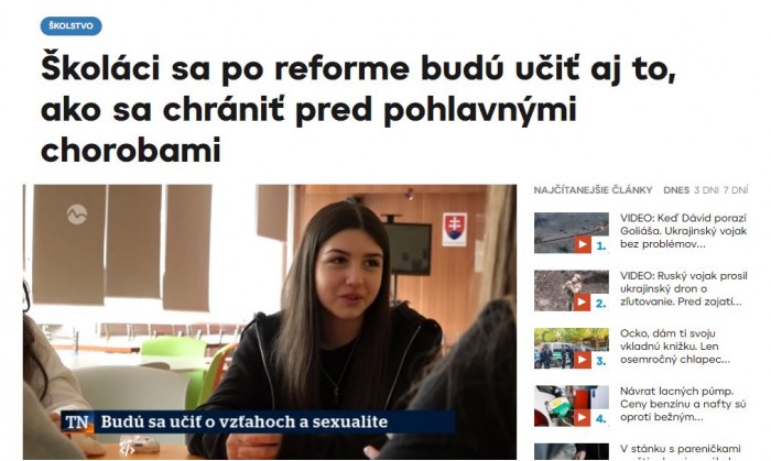 tvnoviny.sk – 7.5.2023: Školáci sa po reforme budú učiť aj to, ako sa chrániť pred pohlavnými chorobami 