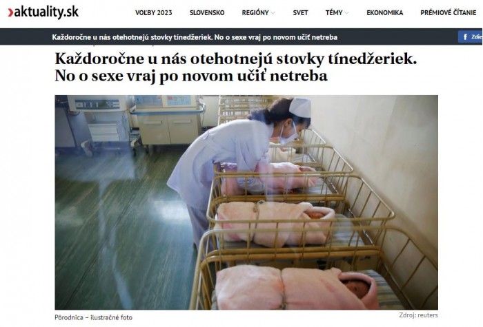 aktuality.sk – 16.5.2023: Každoročne u nás otehotnejú stovky tínedžeriek. No o sexe vraj po novom učiť netreba