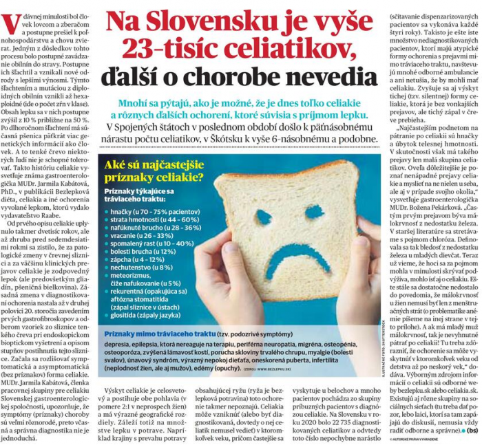 Pravda – 24.04.2024: Na Slovensku je vyše 23–tisíc celiatikov, ďalší o chorobe nevedia