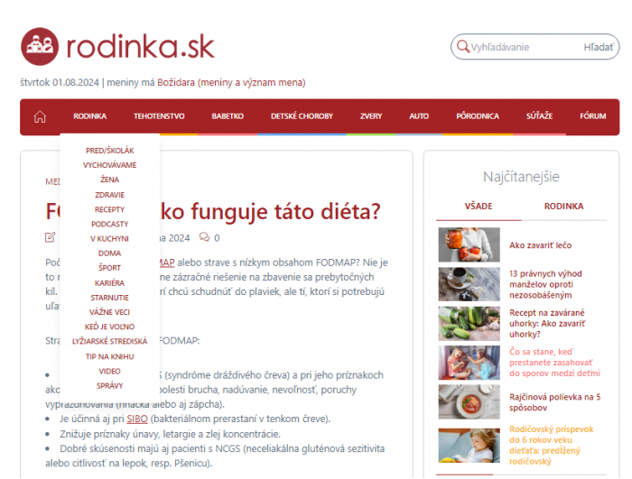 rodinka.sk – 06.06.2024: FODMAP. Ako funguje táto diéta?