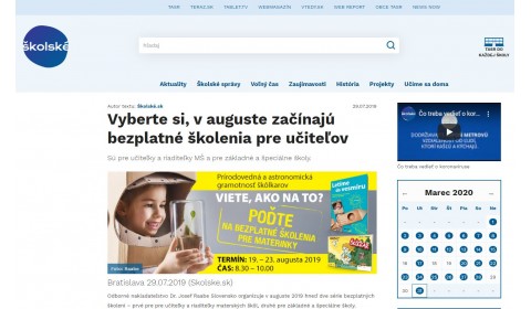 skolske.sk – 29.07.2019: Vyberte si, v auguste začínajú bezplatné školenia pre učiteľov