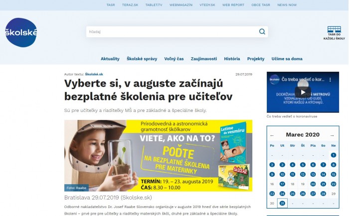 skolske.sk – 29.07.2019: Vyberte si, v auguste začínajú bezplatné školenia pre učiteľov