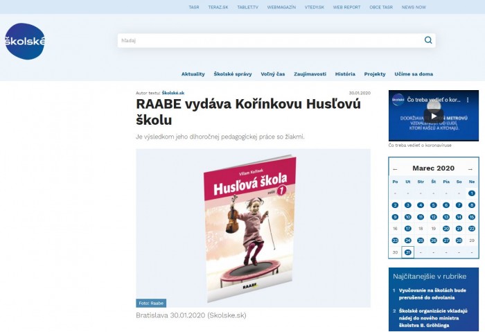www.skolske.sk – 30.01.2020: RAABE vydáva Kořínkovu Husľovú školu
