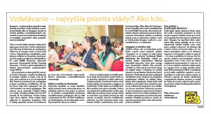 Hospodárske noviny – 6.6.2019: Vzdelávanie – najvyššia priorita vlády?!