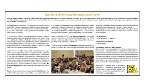 Hospodárske noviny – 9.5.2019: Najväčšia učiteľská konferencia opäť v Senci