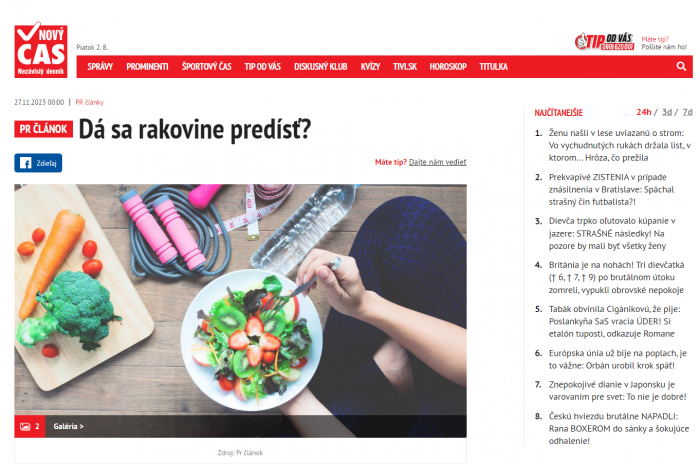 cas.sk – 27.11.2023: PR článok Dá sa rakovine predísť?
