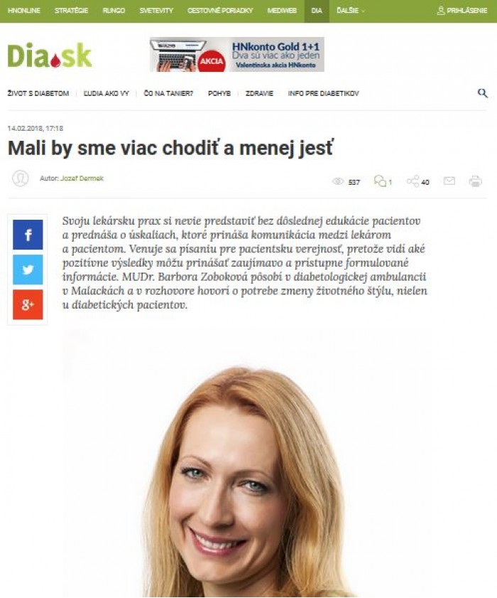 dia.hnonline.sk – 14. 2. 2018: Mali by sme viac chodiť a menej jesť