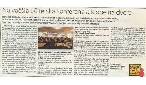 Hospodárske noviny  – 21. 5. 2018: Najväčšia učiteľská konferencia klope na dvere