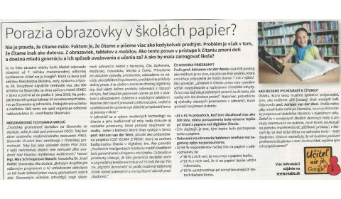 Hospodárske noviny  – 7. 6. 2018: Porazia obrazovky v školách papier?