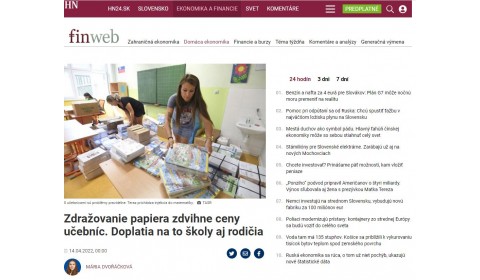 hnonline.sk – 14.4.2022: Zdražovanie papiera zdvihne ceny učebníc. Doplatia na to školy aj rodičia.