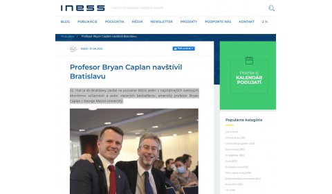 iness.sk – 25.3.2022: Profesor Bryan Caplan navštívil Bratislavu