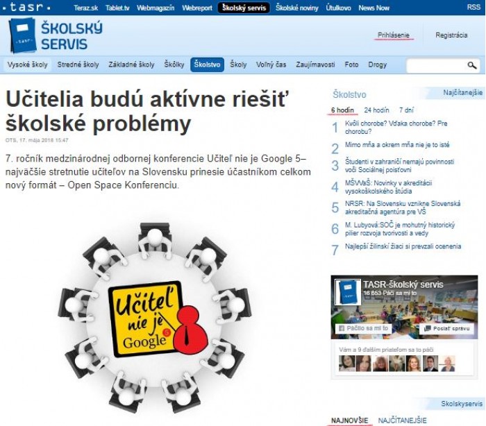 skolskyservis.sk – 17. 5. 2018: Učitelia budú aktívne riešiť školské problémy