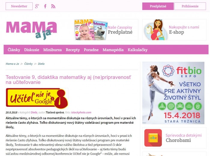 mamaaja.sk – 20. 5. 2015: Testovanie, didaktika matematiky, aj (ne)pripravenosť absolventov na učiteľovanie 
