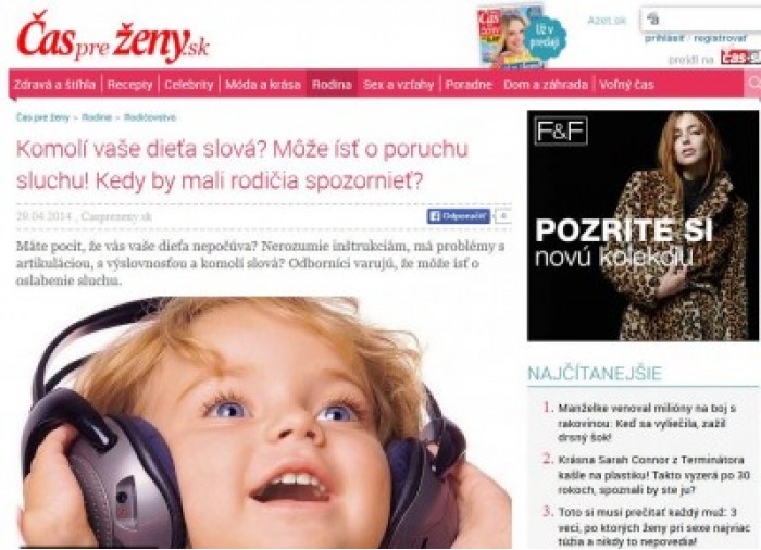 Casprezeny.sk – 29. 4. 2014: Komolí vaše dieťa slová? Môže ísť o poruchu sluchu! Kedy by mali rodičia spozornieť? 