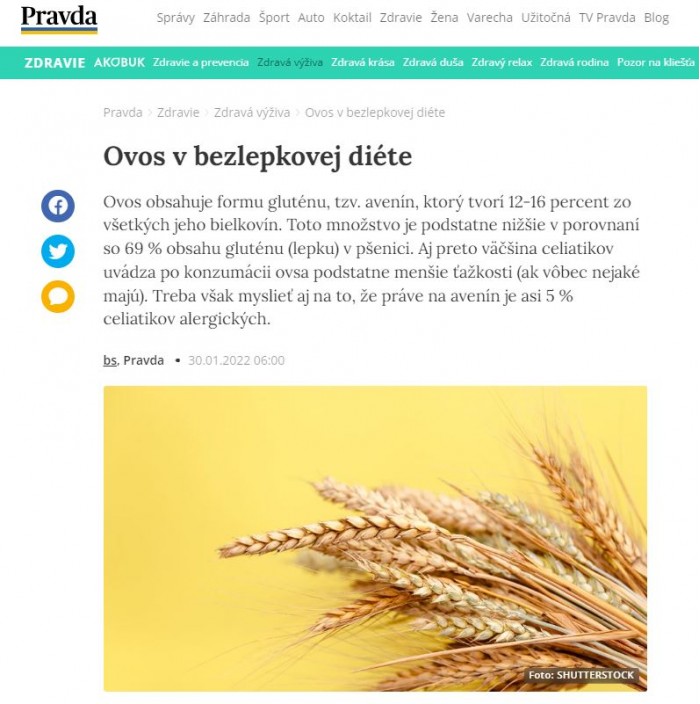 Pravda.sk – 30.1.2022: Ovos v bezlepkovej diéte