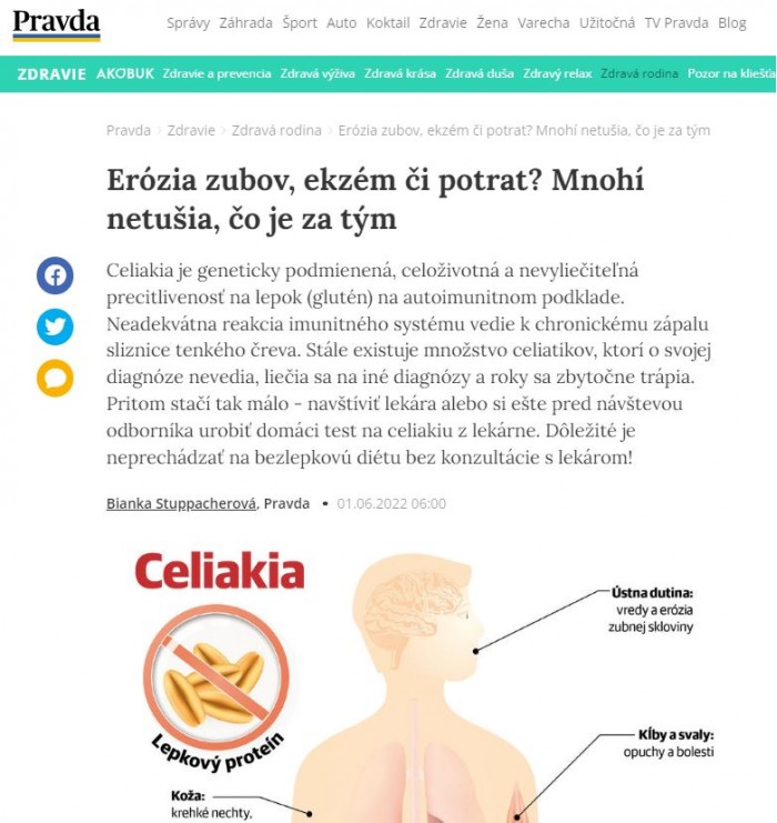 pravda.sk – 1.6.2022: Erózia zubov, ekzém či potrat? Mnohí netušia, čo je za tým