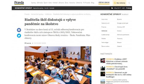 Pravda.sk – 14.10.2021: Riaditelia škôl diskutujú o vplyve pandémie na školstvo