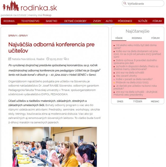 Rodinka.sk – 20.5.2022: Najväčšia odborná konferencia pre učiteľov už čoskoro