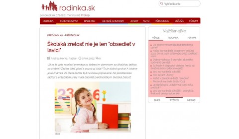 Rodinka.sk – 7.4.2022: Školská zrelosť nie len „obsedieť v lavici“