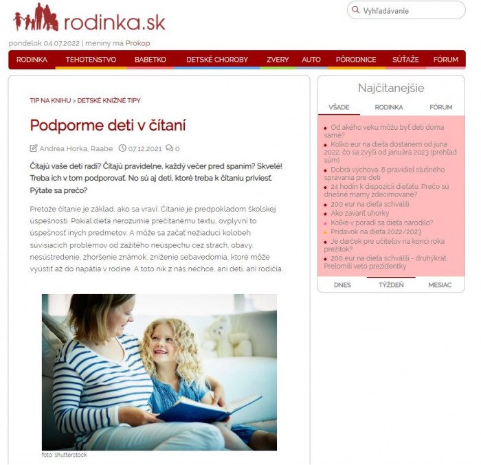RODINKA.SK – 7.12. 2021: Podporme deti v čítaní