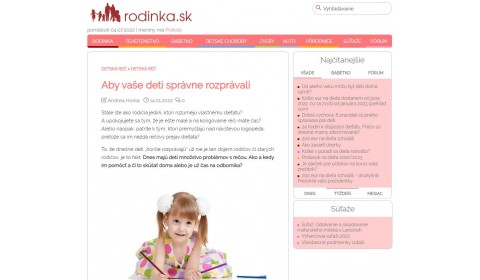 RODINKA.SK – 10.1. 2022: Aby vaše deti správne rozprávali