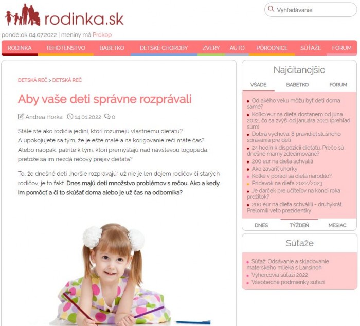 RODINKA.SK – 10.1. 2022: Aby vaše deti správne rozprávali