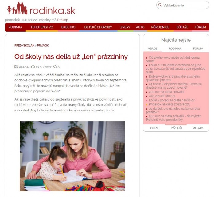 Rodinka.sk – 14.6.2022: Od školy nás delia už „len“ prázdniny
