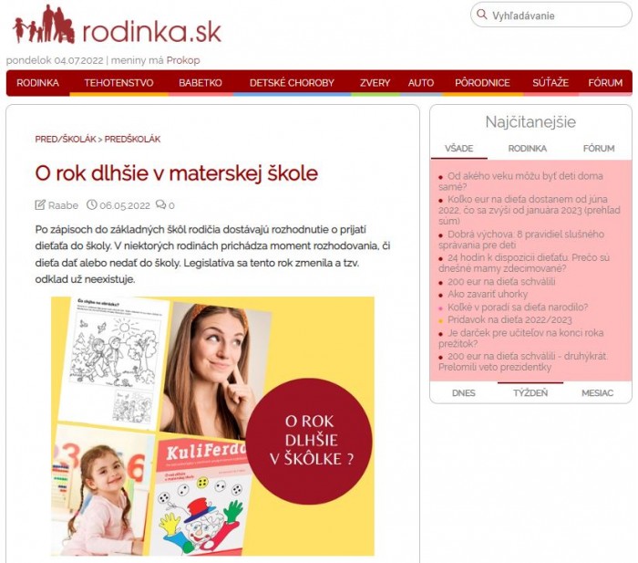 Rodinka.sk – 6.5.2022: O rok dlhšie v materskej škole