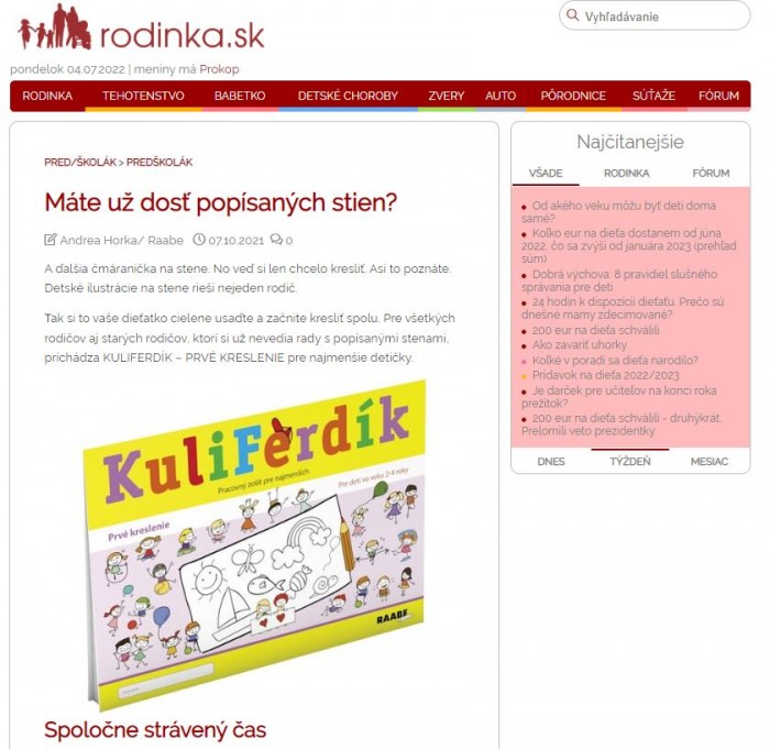 RODINKA.SK – 7.10.2021: Máte už dosť popísaných stien?
