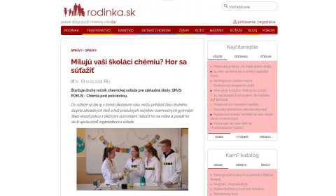 rodinka.sk – 10. 2. 2018: Milujú vaši školáci chémiu? Hor sa súťažiť