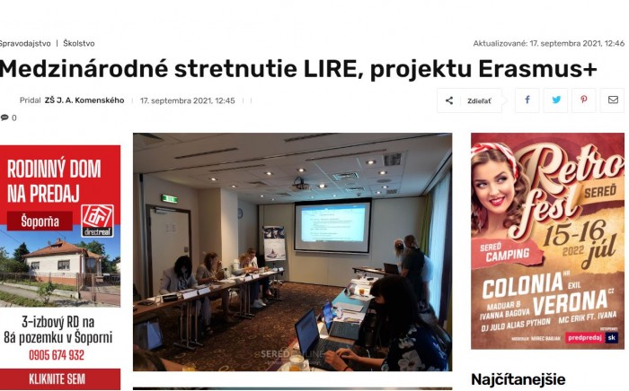 Seredonline.sk – 17.9.2021: Medzinárodné stretnutie LIRE