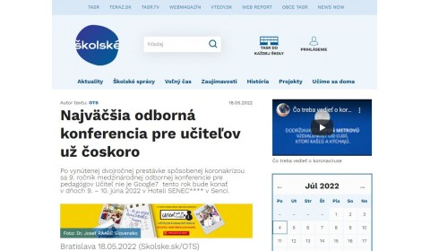 skolske.sk – 18.5.2022: Najväčšia odborná konferencia pre učiteľov už čoskoro