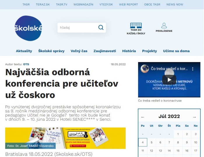 skolske.sk – 18.5.2022: Najväčšia odborná konferencia pre učiteľov už čoskoro